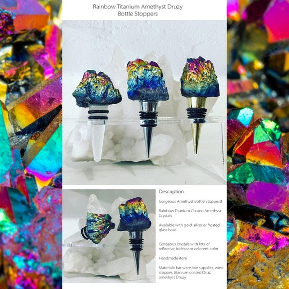 Boho Rainbow Aura Oil Slick Titanium Amethyst Quartz Crystal Wine Bottle Stopper - Picture 3 of 16